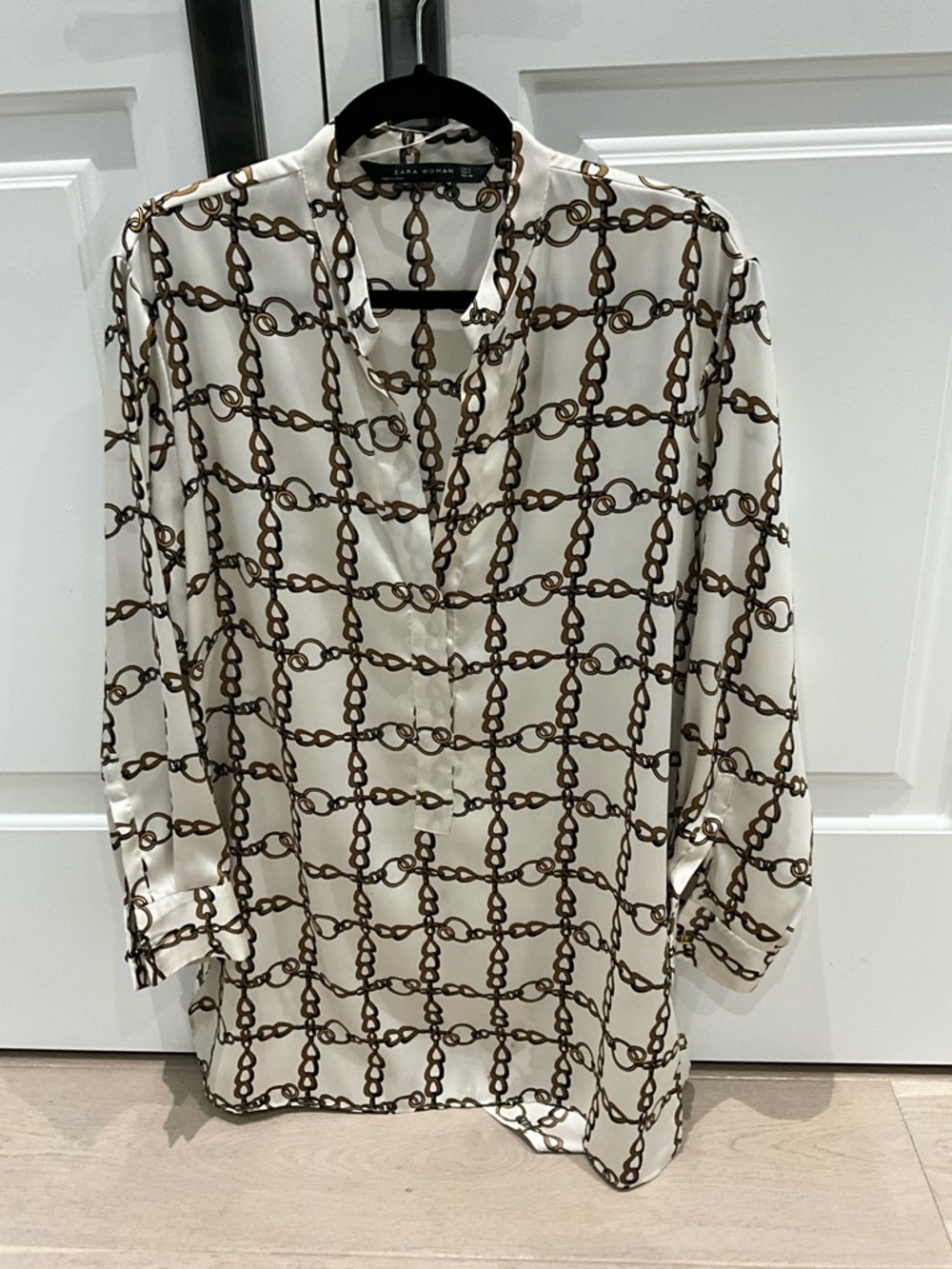 Zara Women’s Cream Shirt with Brown Chain Print